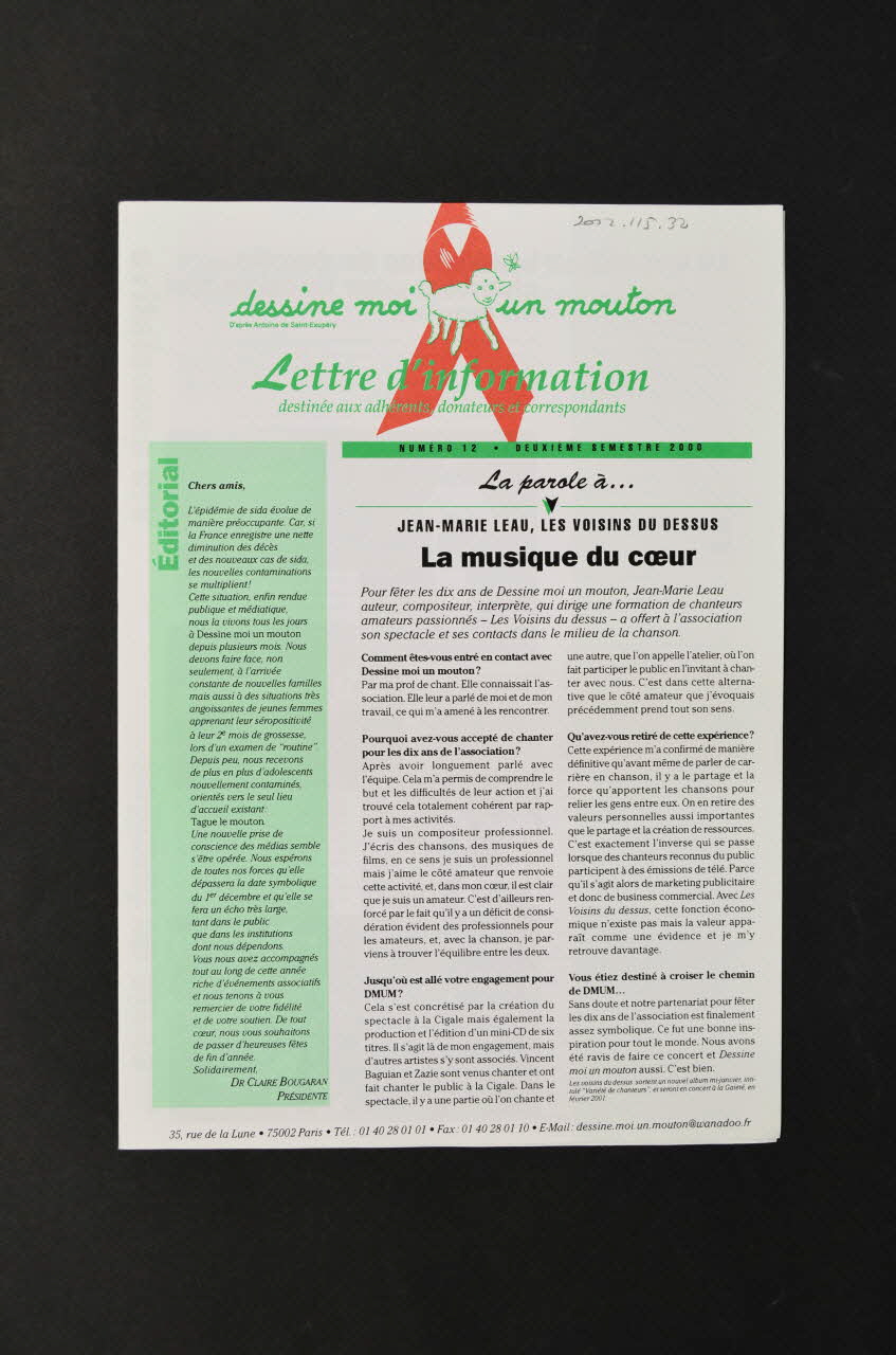 Association Dessine-Moi Un Mouton Lettre d'information Lettre d'information n° 12 de Dessine-moi un mouton France 2000 2002.115.32 Photo Mucem