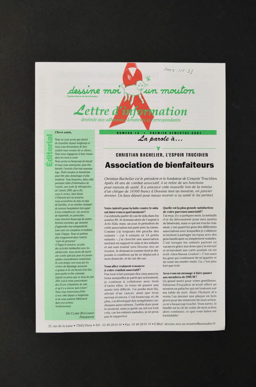 Association Dessine-Moi Un Mouton Lettre d'information Lettre d'information n° 13 de Dessine-moi un mouton France 2001 2002.115.33 Photo Mucem