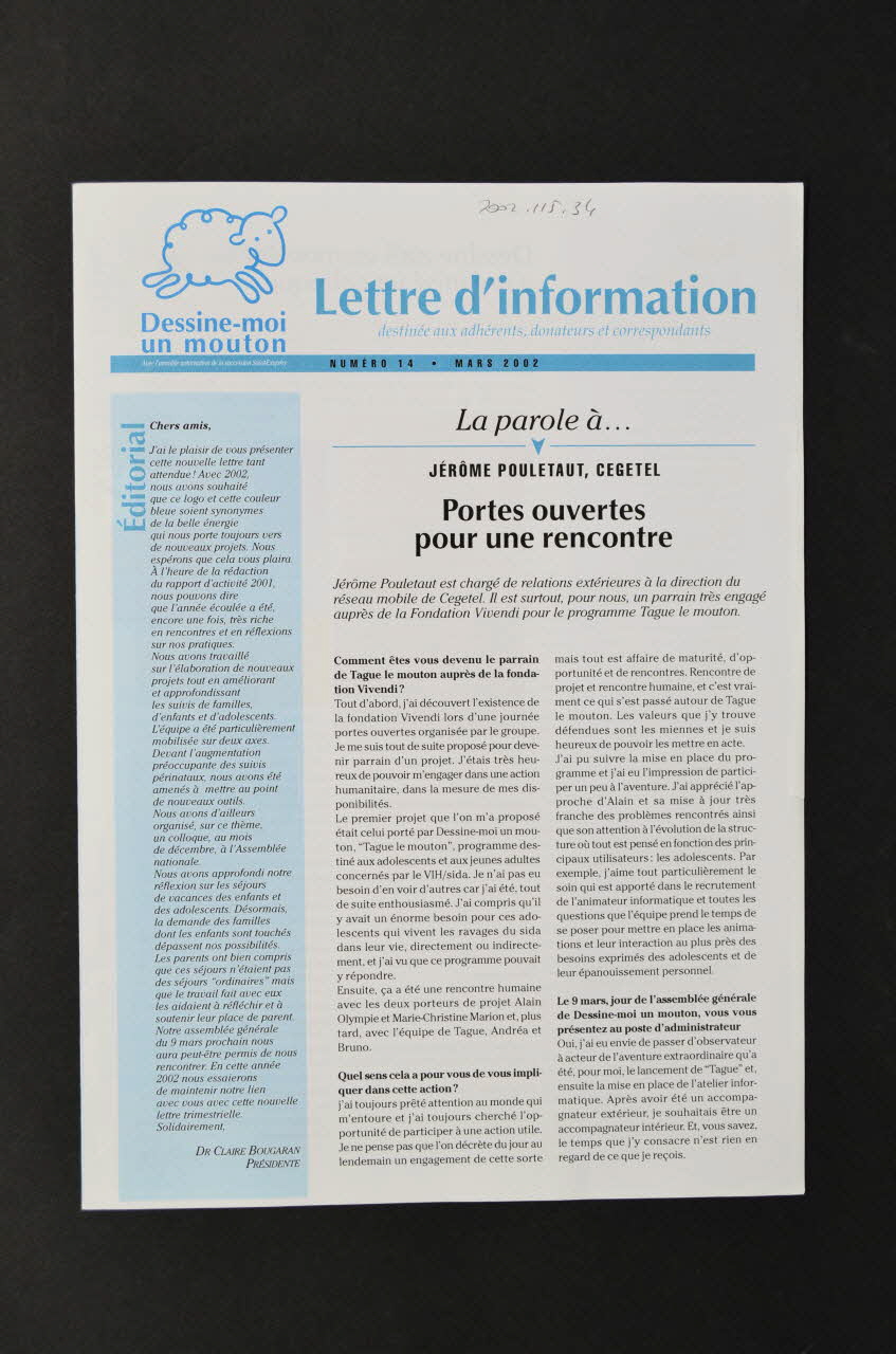 Association Dessine-Moi Un Mouton Lettre d'information Lettre d'information n° 14 de Dessine-moi un mouton France 2002/3 2002.115.34 Photo Mucem