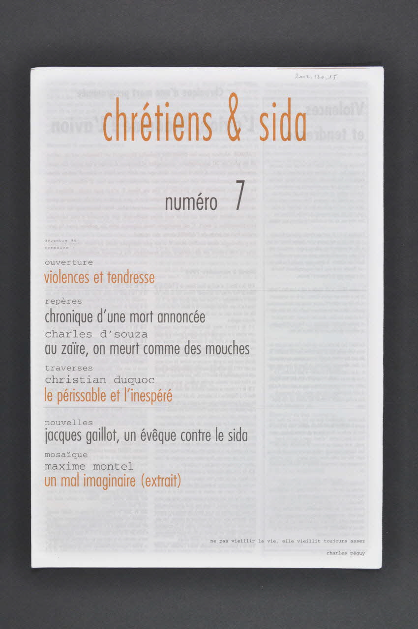 Chrétiens et Sida journal Chrétiens & sida. Numéro 7  : Violences et tendresse // Le périssable et l'inespéré" France 1994/12 2002.120.15.1-2 Photo Mucem