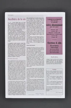 Chrétiens et Sida journal Chrétiens & sida. Numéro 14 : Vancouver 96 : des enjeux de justice / Questions éthiques internationales / Saint Eustache, paroisse engagée France 1996/10 2002.120.21.1-2 Photo Mucem