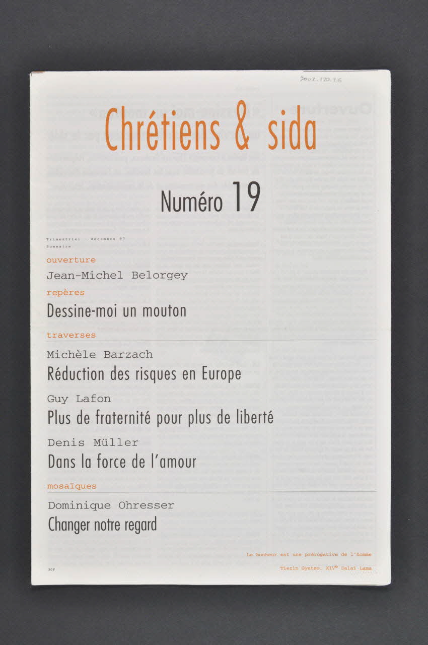 Chrétiens et Sida journal Chrétiens et sida. Numéro 19 : Réduction des  risques en Europe. France 1997/12 2002.120.26.1-4 Photo Mucem