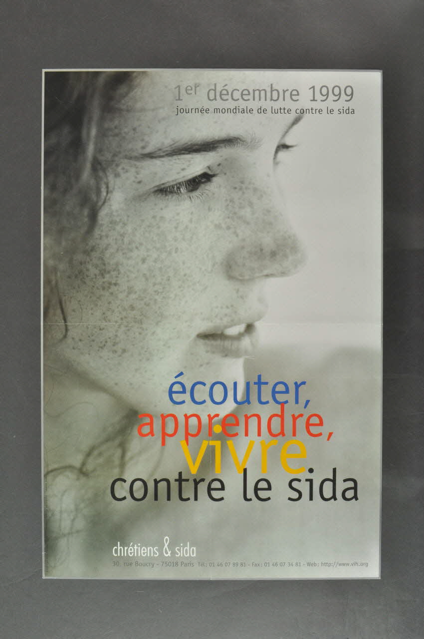 Chrétiens et Sida affiche écouter, apprendre, vivre, contre le sida" France 1999 2002.120.3 Photo Mucem