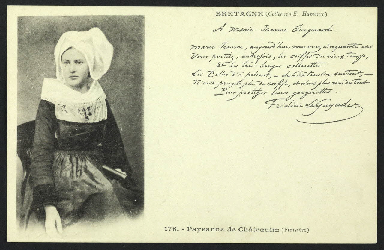 carte postale BRETAGNE, PAYSANNE DE CHATEAULIN, RECTO EN BRETON 4P1207 Photo
