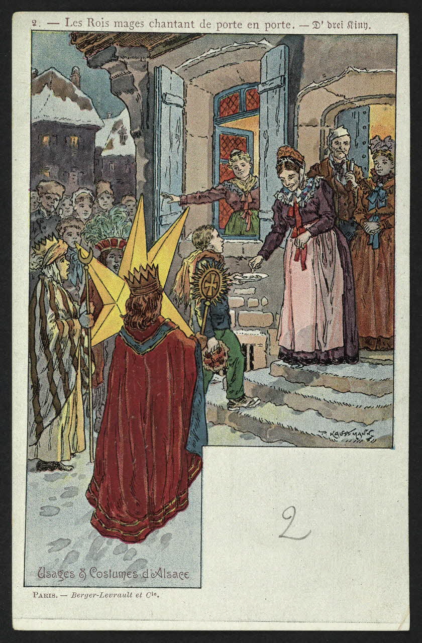 carte postale LES ROIS MAGES CHANTANT DE PORTE EN PORTE-D'DREI K 4P1246 Photo