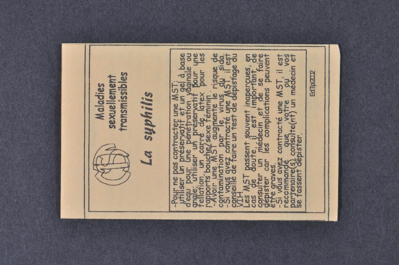 Association "Le Tipi" flyer Maladies sexuellement transmissibles  : La syphilis Provence-Alpes-Côte d'Azur, France 2002 2002.121.12.1 Photo Mucem