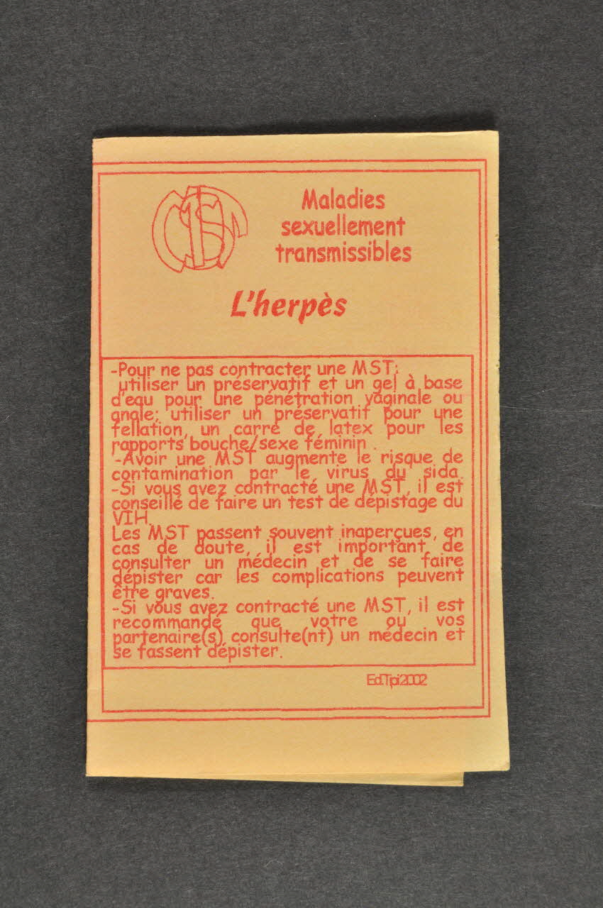 Association "Le Tipi" flyer Maladies sexuellement transmissibles : L'herpès Provence-Alpes-Côte d'Azur, France 2002 2002.121.12.4 Photo Mucem