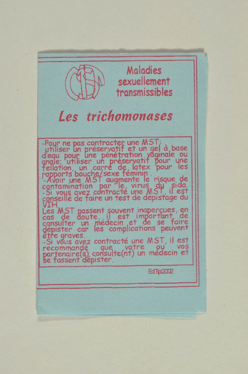 Association "Le Tipi" flyer Maladies sexuellement transmissibles : Les trichomonases Provence-Alpes-Côte d'Azur, France 2002 2002.121.12.5 Photo Mucem