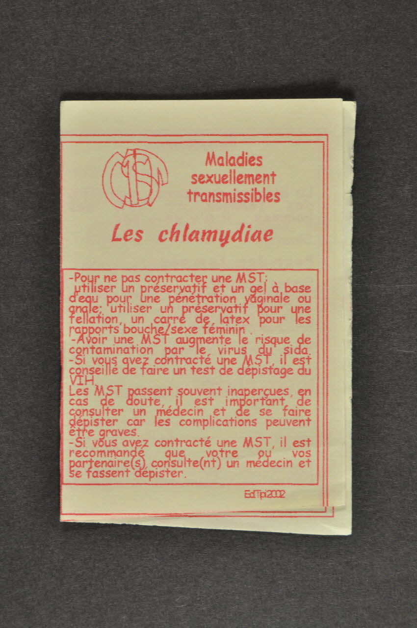 Association "Le Tipi" flyer Maladies sexuellement transmissibles  : La chlamydiae Provence-Alpes-Côte d'Azur, France 2002 2002.121.12.6 Photo Mucem
