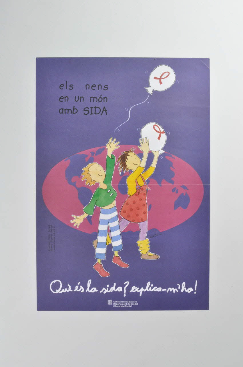 Generalitat De Catalunya, Departament de Sanitat i Assistència Social affichette "Els nens en un mon amb SIDA" (Les enfants dans un monde avec le sida) Espagne 1997 2002.125.11 Photo Mucem