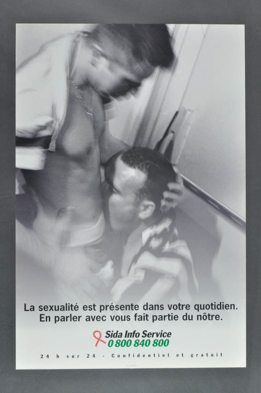 Sida Info Service - Ligne Azur affiche "La sexualité est présente dans votre quotidien. En parler avec vous fait partie du nôtre."  (fellation) France 2001 2002.125.18 Photo Mucem
