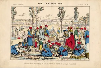 Elie Haguenthal estampe 1870 - LA GUERRE - 1871.  Camp de turcos sur les bords du Rhin, au début de la guerre, en Alsace, le 1er Août 1870. Pont-à-Mousson 1870-1880 1950.39.898  Photo