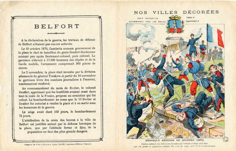 Louis Vagné protège-cahier, élément d'ensemble HEROÏQUE DEFENSE DE BELFORT (1870) Pont-à-Mousson 1903 1963.144.302 Photo