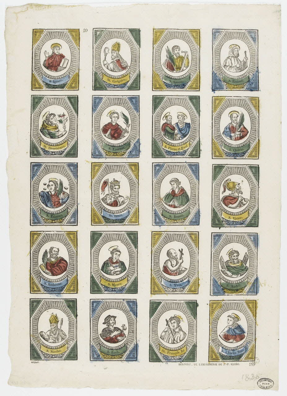 Boulay , Charles ; Clerc Jean Pierre imagerie ancienne Planche de saintetés Belfort 1830-1842 1950.39.620 Photo PHOTO RMN - THIERRY LE MAGE