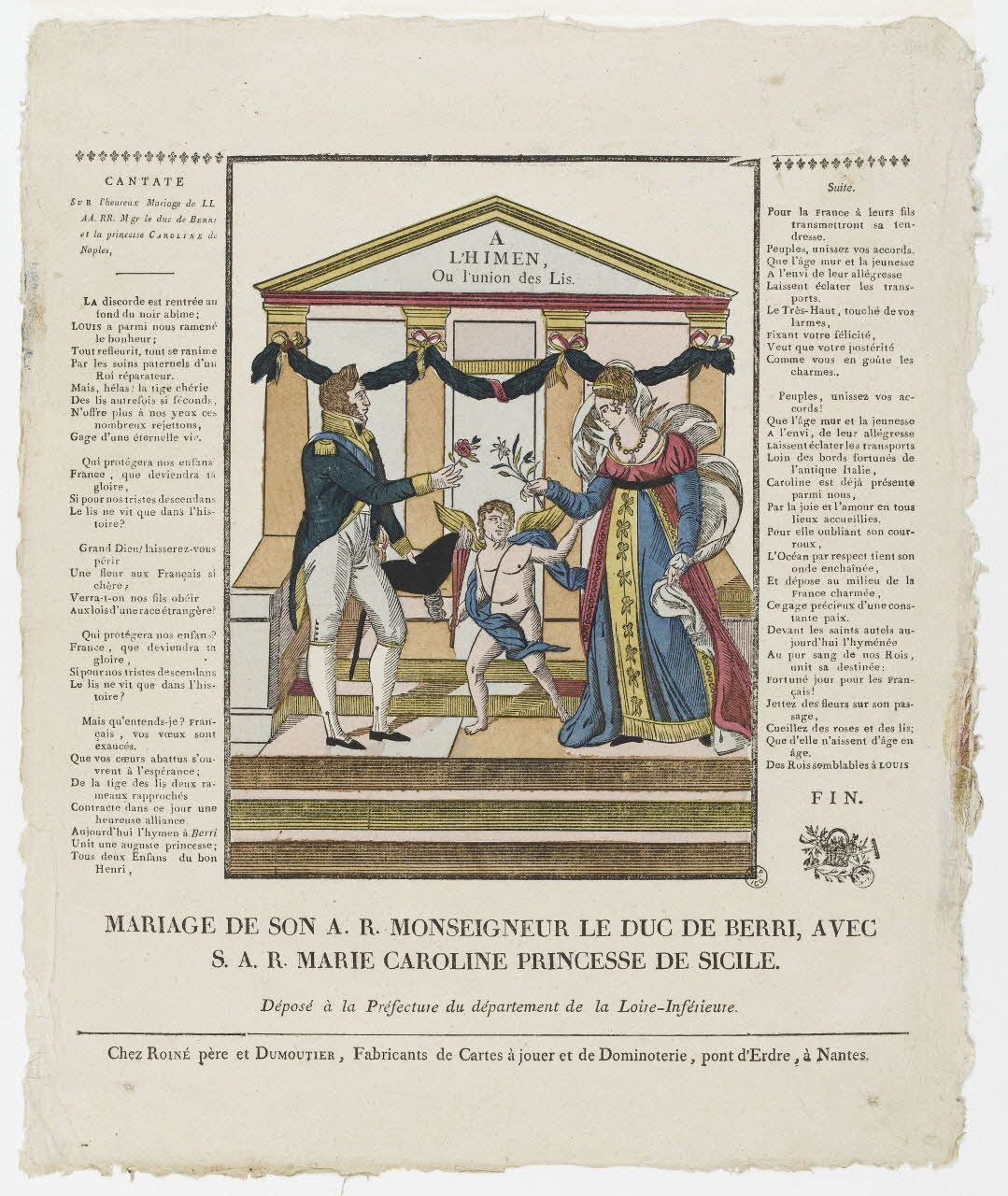 Pierre Vincent Roiné ; Dumoutier imagerie ancienne MARIAGE DE SON A.R. MONSEIGNEUR LE DUC DE BERRI, AVEC  S.A.R. MARIE CAROLINE PRINCESSE DE SICILE. Nantes 1817-1820 1951.16.129 Photo PHOTO RMN - THIERRY LE MAGE