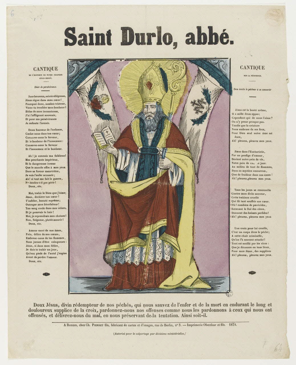 Charles Pierret ; François, Charles Oberthür estampe Saint Durlo, abbé. Rennes 1872 1952.39.165 Photo PHOTO RMN - THIERRY LE MAGE
