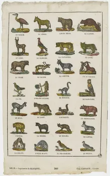 Jean-Baptiste Castiaux ; Simon-François Blocquel imagerie ancienne Planche d'animaux Lille 1809-1837 1953.12.61  Photo PHOTO RMN - THIERRY LE MAGE