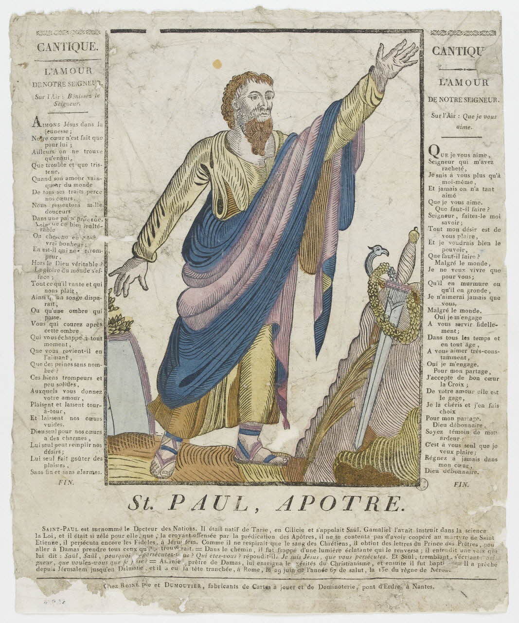 Pierre Vincent Roiné ; Dumoutier imagerie ancienne St. PAUL, APOTRE. Nantes 1817-1820 1955.9.16 Photo PHOTO RMN - THIERRY LE MAGE