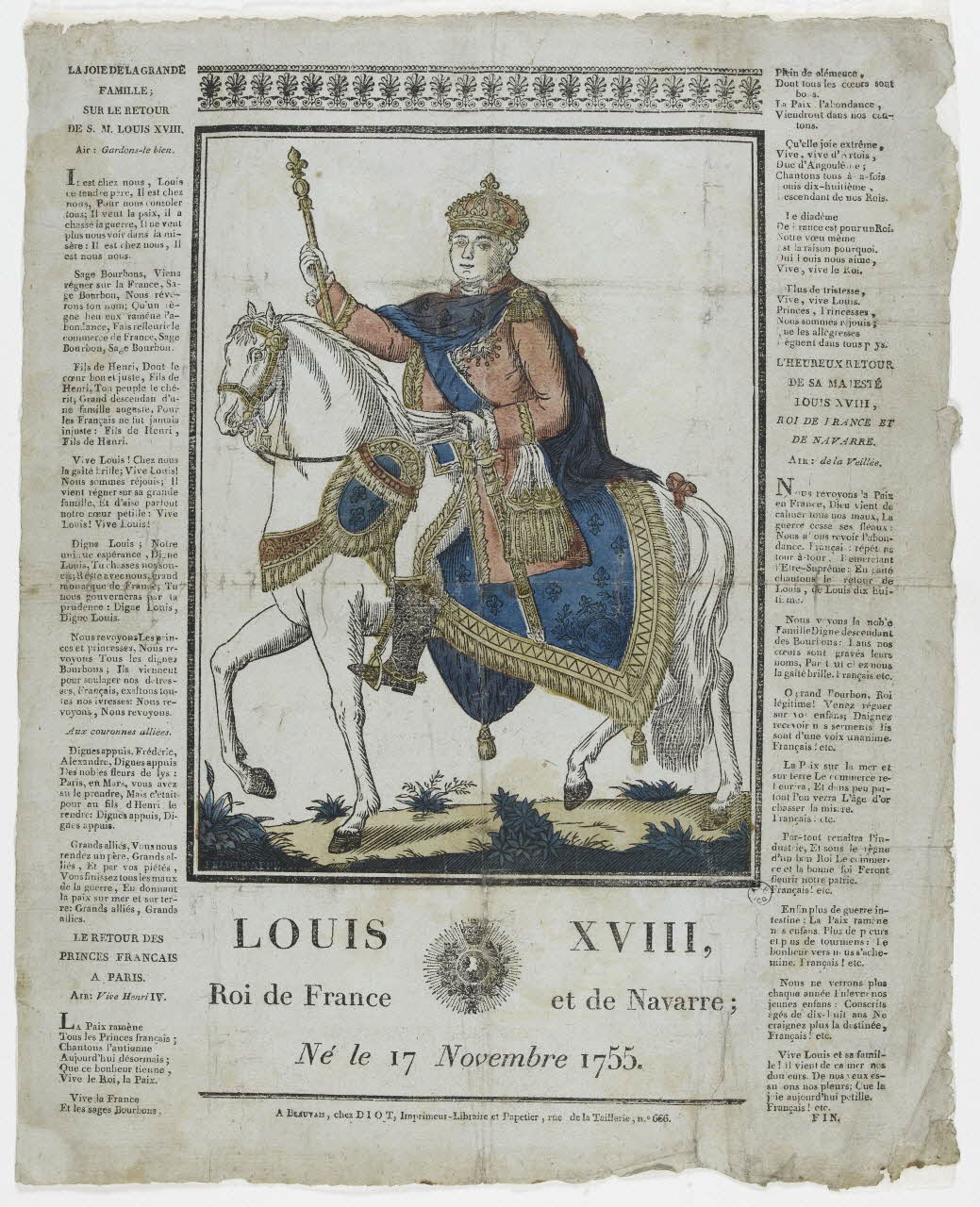 Frédéric Etienne Joseph Feldtrappe ; Lucien-Côme Diot imagerie ancienne LOUIS XVIII,  Roi de France et de Navarre Beauvais 1814-1823 1965.75.18 Photo PHOTO RMN - THIERRY LE MAGE