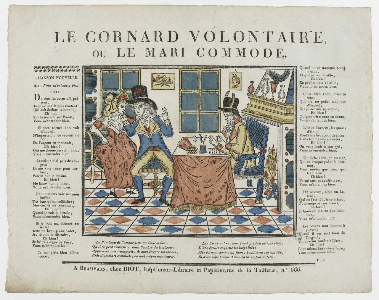 Lucien-Côme Diot imagerie ancienne LE CORNARD VOLONTAIRE,  OU LE MARI COMMODE Beauvais 1802-1823 1965.75.20 Photo PHOTO RMN - THIERRY LE MAGE