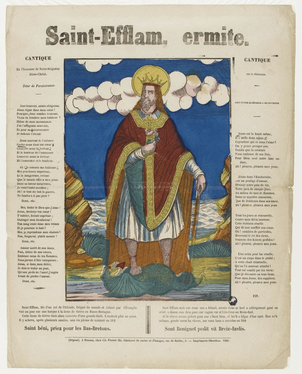 Charles Pierret ; François, Charles Oberthür estampe Saint-Efflam, ermite. Rennes 1865 1977.80.55 Photo PHOTO RMN - THIERRY LE MAGE