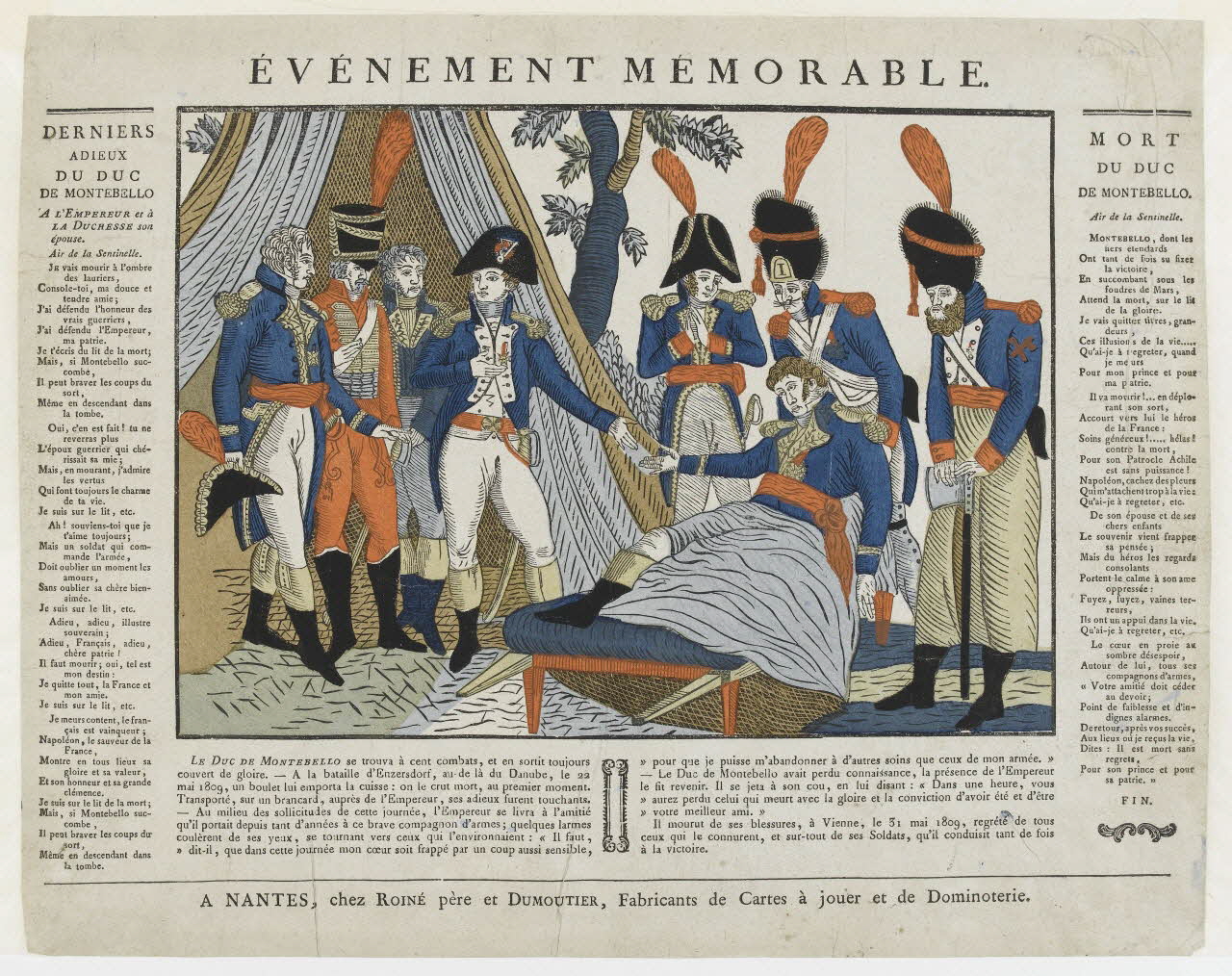 Pierre Vincent Roiné ; Dumoutier imagerie ancienne EVENEMENT MEMORABLE.  DERNIERS  ADIEUX  DU DUC  DE MONTEBELLO France 1817-1820 1985.59.7 Photo PHOTO RMN - THIERRY LE MAGE