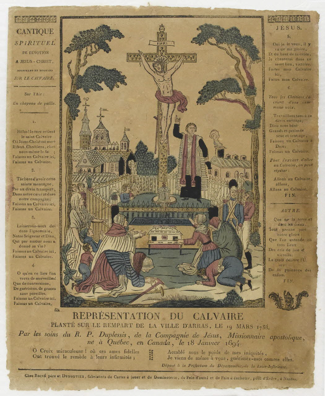 Pierre Vincent Roiné ; Dumoutier imagerie ancienne REPRESENTATION DU CALVAIRE  PLANTE SUR LE REMPART DE LA VILLE D'ARRAS Nantes 1817-1820 1986.81.25 Photo PHOTO RMN - THIERRY LE MAGE