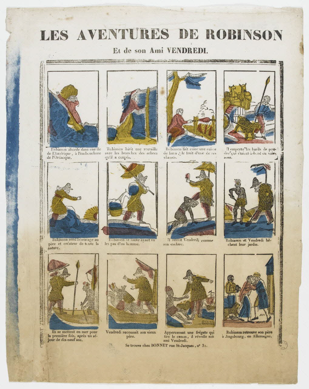 Bonnet estampe LES AVENTURES DE ROBINSON  Et de son Ami VENDREDI. Paris 1835-1853 1995.14.104 Photo PHOTO RMN - THIERRY LE MAGE