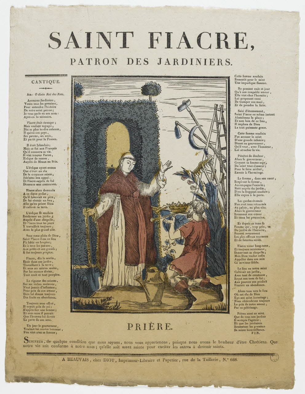 Lucien-Côme Diot imagerie ancienne SAINT FIACRE,  PATRON DES JARDINIERS. Beauvais 1802-1823 1995.14.30 Photo PHOTO RMN - THIERRY LE MAGE