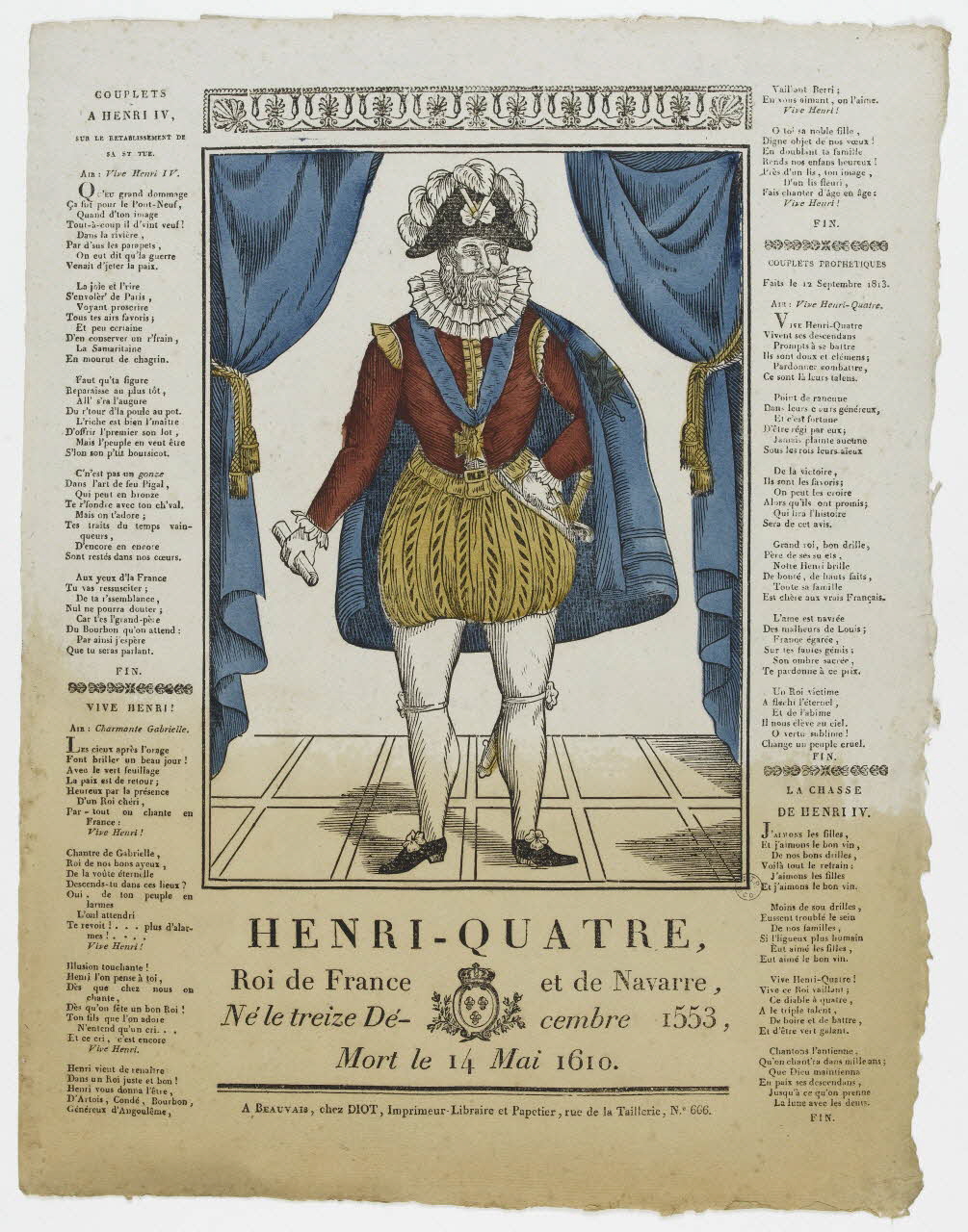 Lucien-Côme Diot imagerie ancienne HENRI-QUATRE,  Roi de France et de Navarre,  Né le treize dé-cembre 1553,  Mort le 14 Mai 1610. Beauvais 1802-1823 1995.14.94 Photo PHOTO RMN - THIERRY LE MAGE