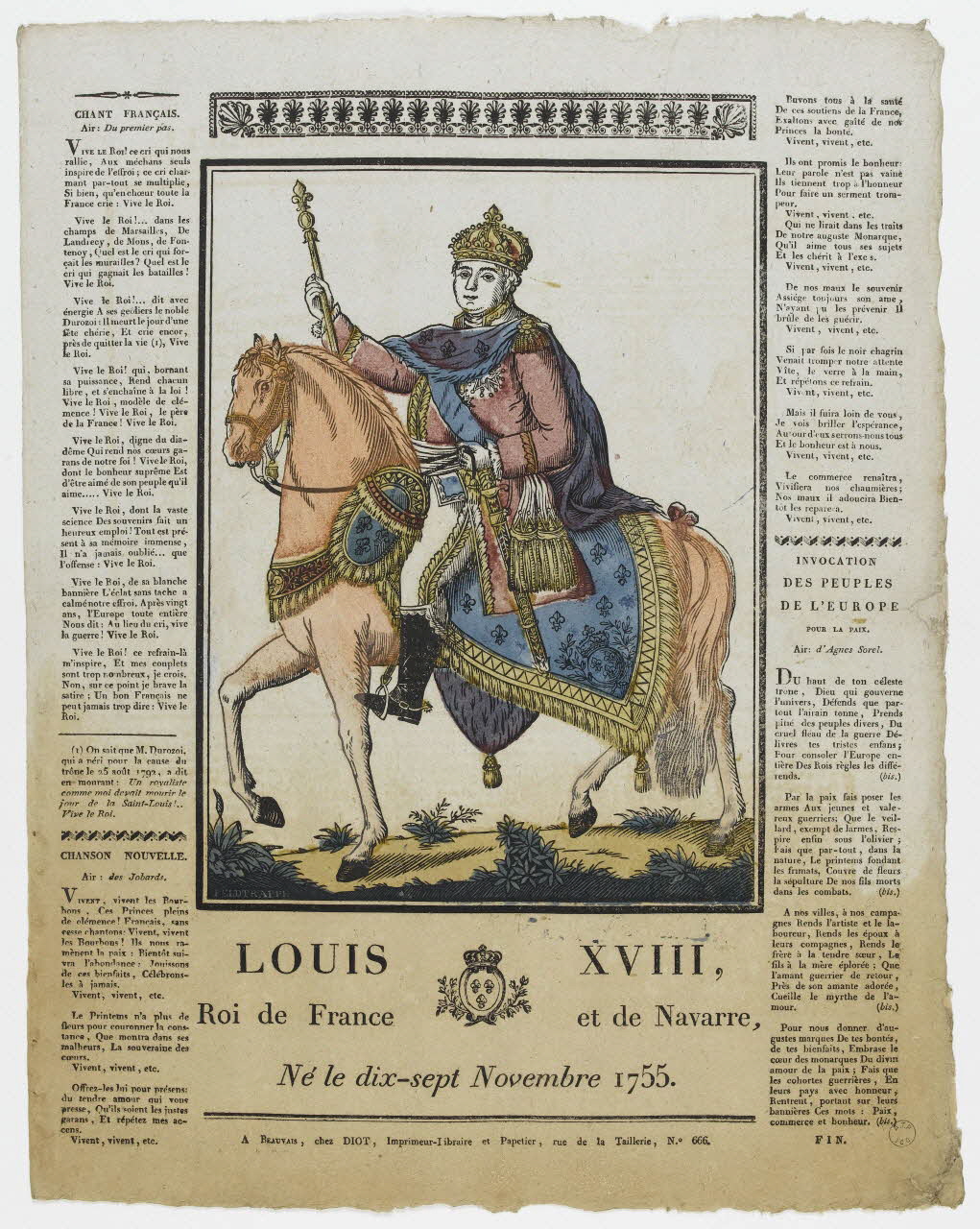 Feldtrappe Frédéric Gottlob ; Lucien-Côme Diot imagerie ancienne LOUIS  XVIII,  Roi de France  et de Navarre,  Né le dix-sept Novembre 1755. Beauvais 1802-1823 1995.14.97 Photo PHOTO RMN - THIERRY LE MAGE