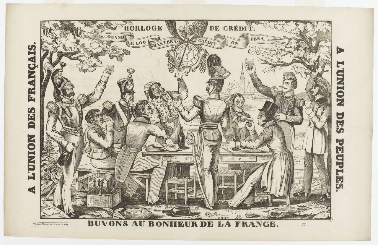 Charles Nicolas Gangel estampe HORLOGE  DE CREDIT.  QUAND  LE COQ  CHANTERA  CREDIT  ON FERA. Lorraine, France 1854 1950.21.400  Photo PHOTO RMN - THIERRY LE MAGE