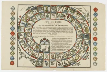 Pellerin jeu de l'oie JEU DE L'OIE,  RENOUVELE DES GRECS  JEU DE PLAISIR ET DE RECREATION. Lorraine, France 1875-1885 1950.21.486 Photo PHOTO RMN - THIERRY LE MAGE