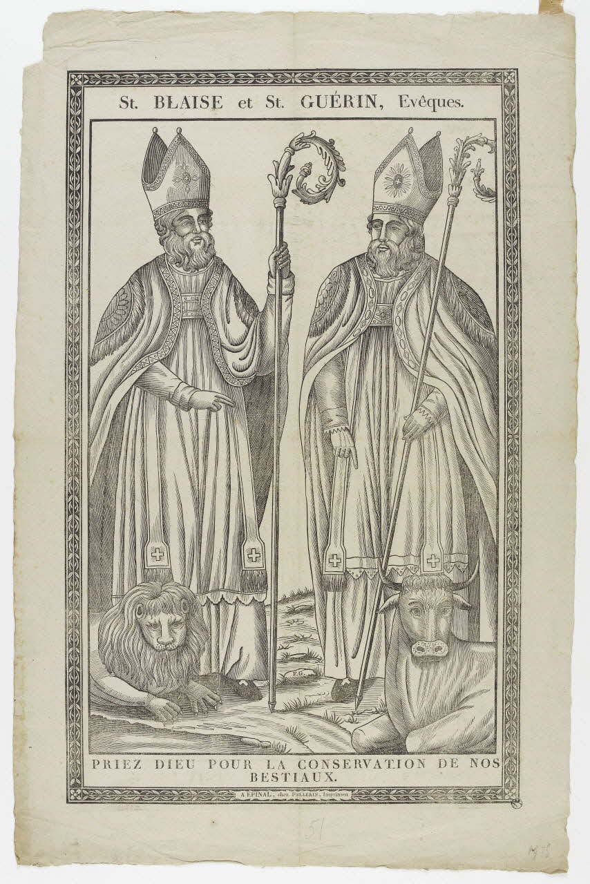 François Georgin ; Pellerin imagerie ancienne St. BLAISE et St. GUERIN, EVEQUES. Lorraine, France 1827 1951.16.14 Photo PHOTO RMN - THIERRY LE MAGE