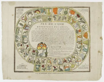 Jean-François Picard ; Marie-Françoise Guérin imagerie ancienne JEU DE L'OIE  RENOUVELLE DES GRECS,  JEU DE GRANDS PLAISIRS ET DE RECREATION. Caen 1809-1831 1951.70.3  Photo PHOTO RMN - THIERRY LE MAGE