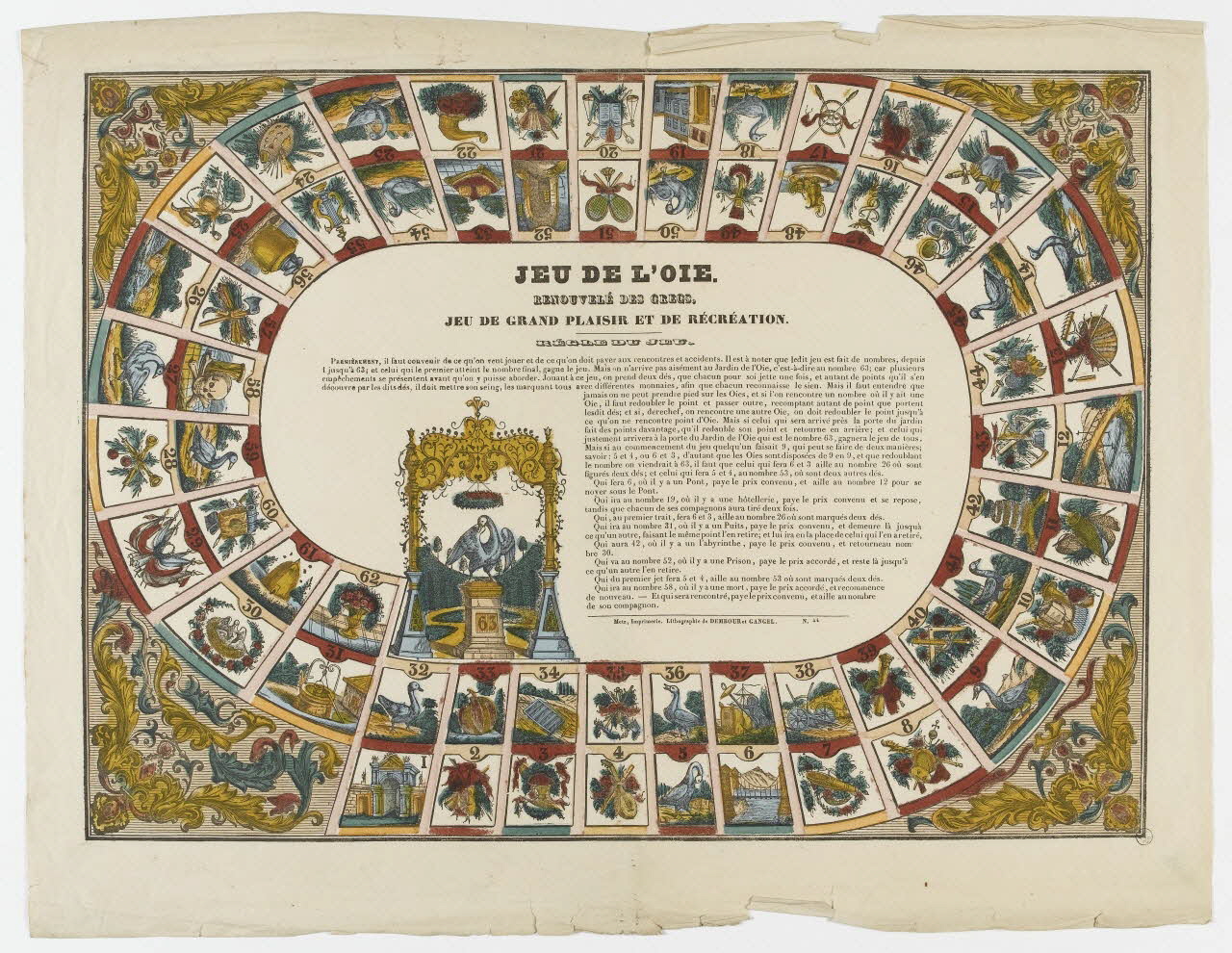 Dembour et Gangel jeu de l'oie JEU DE L'OIE Metz 1840-1852 1953.41.342 Photo PHOTO RMN - THIERRY LE MAGE