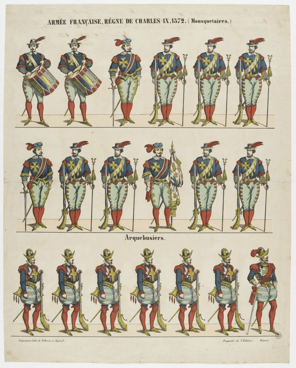 estampe ARMEE FRANCAISE, REGNE DE CHARLES IX, 1572. (Mousquetaires.) 1953.86.1269 Photo PHOTO RMN - THIERRY LE MAGE