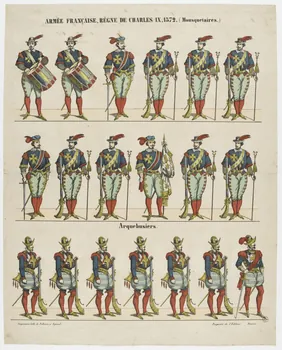 estampe ARMEE FRANCAISE, REGNE DE CHARLES IX, 1572. (Mousquetaires.) 1953.86.1269 Photo PHOTO RMN - THIERRY LE MAGE