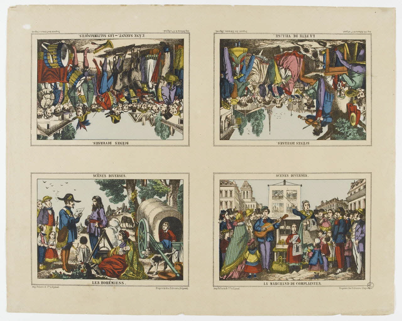 à compartiments (2x2) LA FÊTE DE VILLAGE.  L'ÂNE SAVANT. - LES SALTIMBANQUES.  LES BOHEMIENS.  LE MARCHAND DE COMPLAINTES. 1953.86.4747 Photo PHOTO RMN - THIERRY LE MAGE