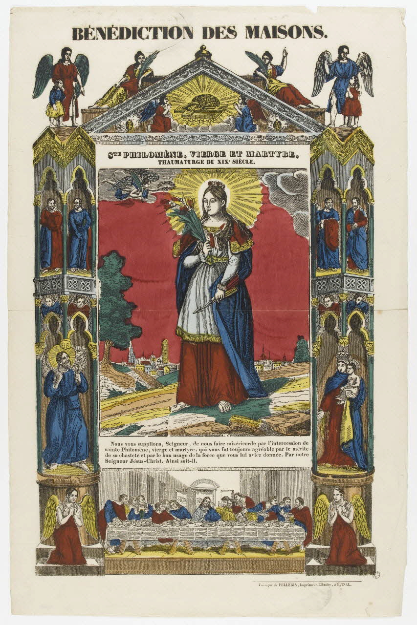 François Georgin ; Pellerin estampe BENEDICTION DES MAISONS.  STE PHILOMENE, VIERGE ET MARTYRE.  THAUMATURGE DU XIXe SIECLE. Lorraine, France 1836 1953.86.483 Photo PHOTO RMN - THIERRY LE MAGE
