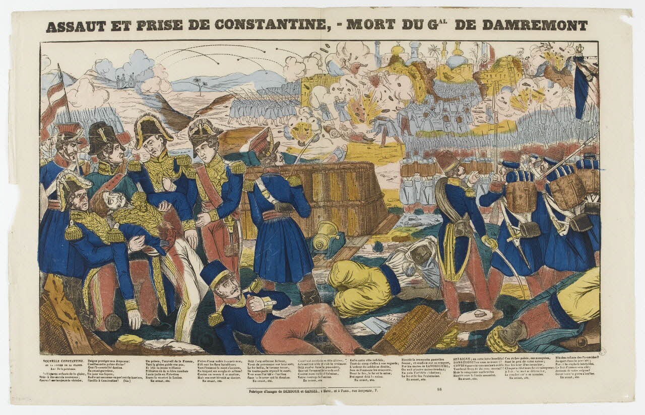 Dembour et Gangel estampe ASSAUT ET PRISE DE CONSTANTINE, - MORT DU GAL DE DAMREMONT. Metz 1840-1852 1953.86.656 Photo PHOTO RMN - THIERRY LE MAGE