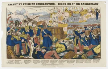 Dembour et Gangel estampe ASSAUT ET PRISE DE CONSTANTINE, - MORT DU GAL DE DAMREMONT. Metz 1840-1852 1953.86.656 Photo PHOTO RMN - THIERRY LE MAGE