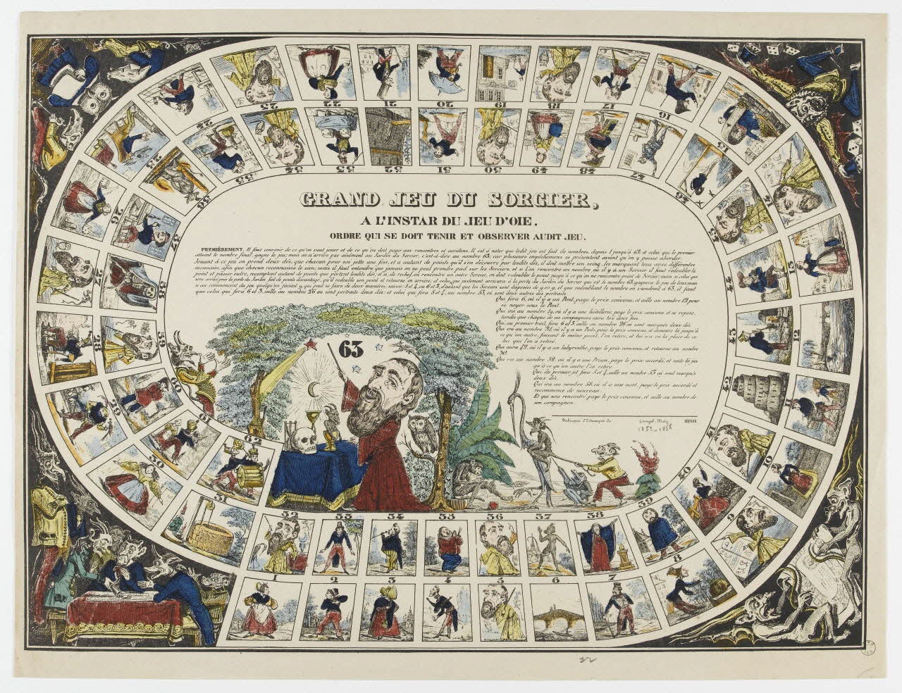 jeu de l'oie GRAND JEU DU SORCIER,  A L'INSTAR DU JEU D'OIE. 1977.68.47 Photo PHOTO RMN - THIERRY LE MAGE