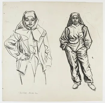 Jean Amblard dessin Deux femmes de face en costume de mineur 1946 1948.49.2  Photo PHOTO RMN - THIERRY LE MAGE