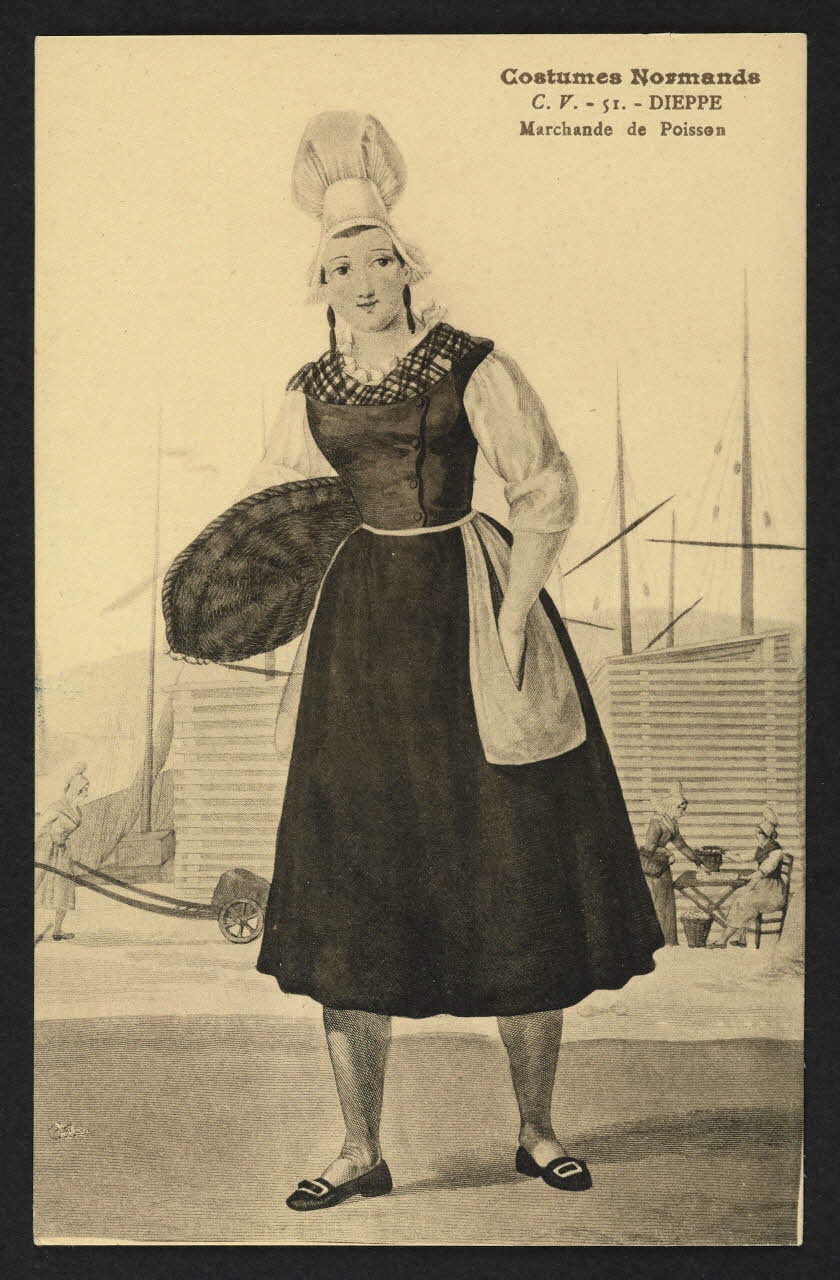 carte postale COSTUMES NORMANDS, MARCHANDE DE POISSON 4P1891 Photo