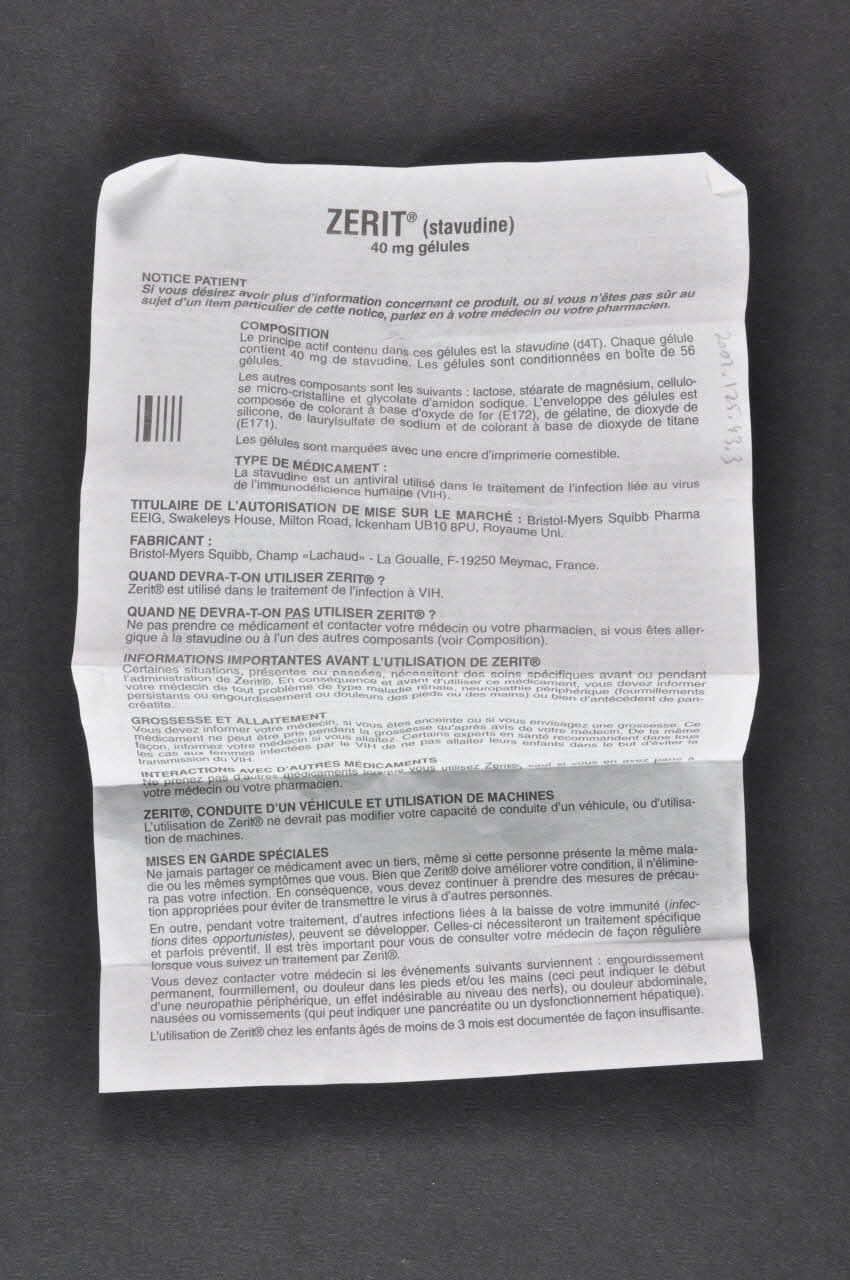 Bristol-Myers Squibb notice Zérit France 1998 2002.125.43.3 Photo Mucem