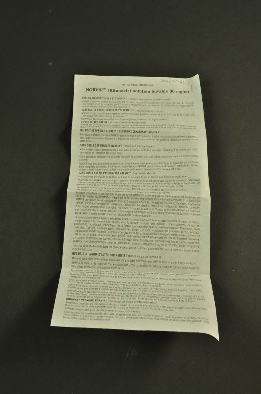 Laboratoires Abbott notice Norvir France 1998 2002.125.44.3 Photo Mucem
