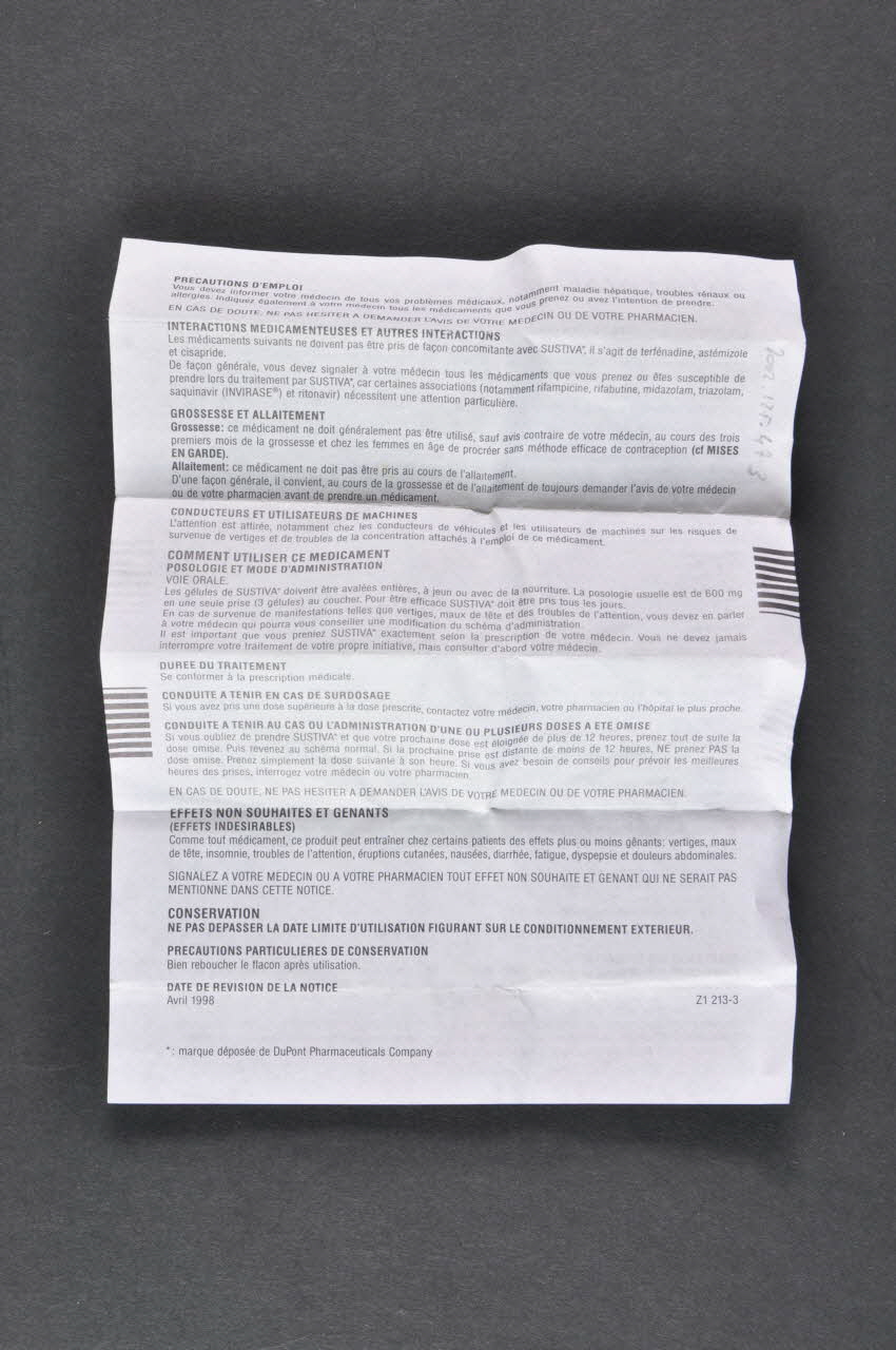Laboratoire Dupont Pharma notice Sustiva France 1998 2002.125.47.3 Photo Mucem