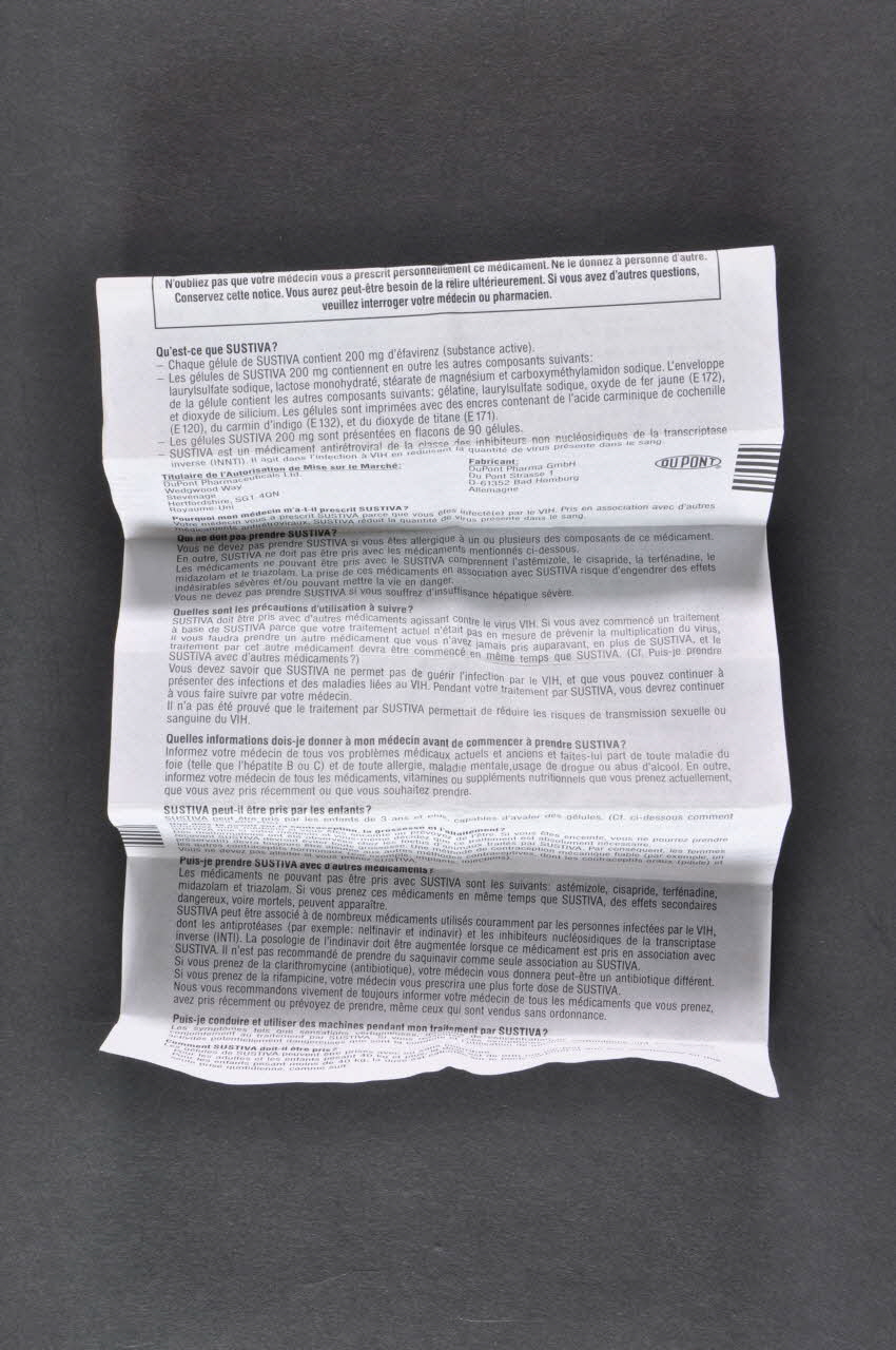 Laboratoire Dupont Pharma notice Sustiva France 1999 2002.125.48.3 Photo Mucem