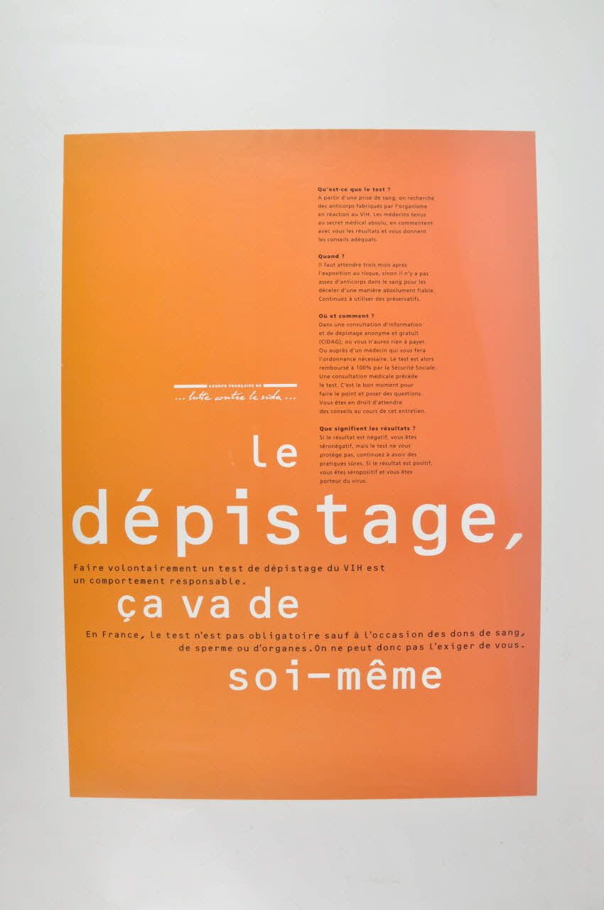 AFLS (Agence Française De Lutte Contre Le Sida) affiche Le dépistage, ça va de soi-même France 1993 2002.125.5 Photo Mucem
